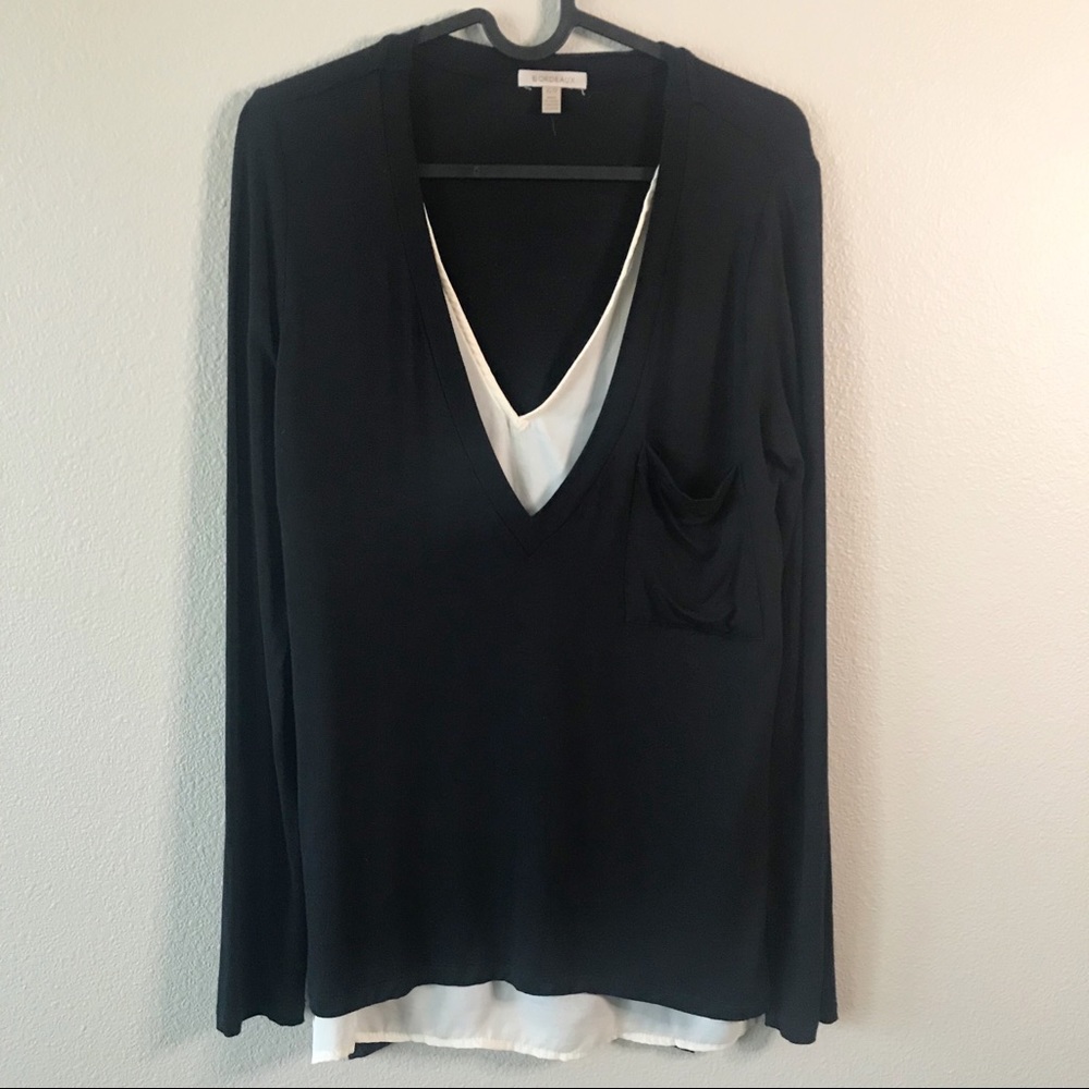 Bordeaux Anthropologie Black Long Sleeve Blouse, S